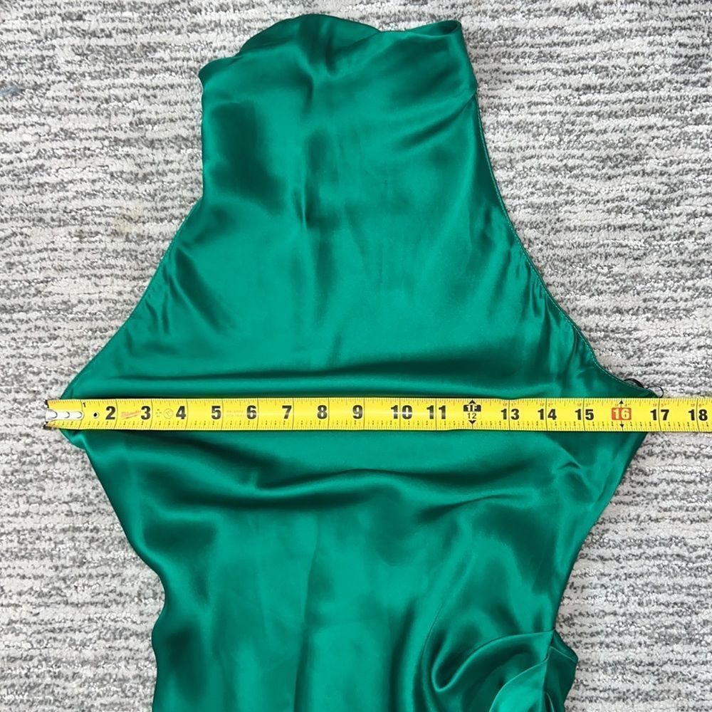 New Amanda Uprichard x Revolve Samba Gown in 100% Silk Small Emerald Dark Green - Picture 9 of 15
